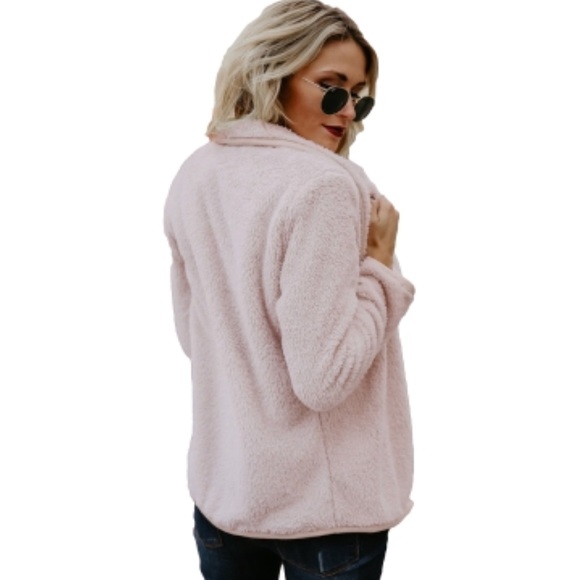 Blush Pink Fuzzy Warm Waterfall Open Cardigan - Picture 3 of 5